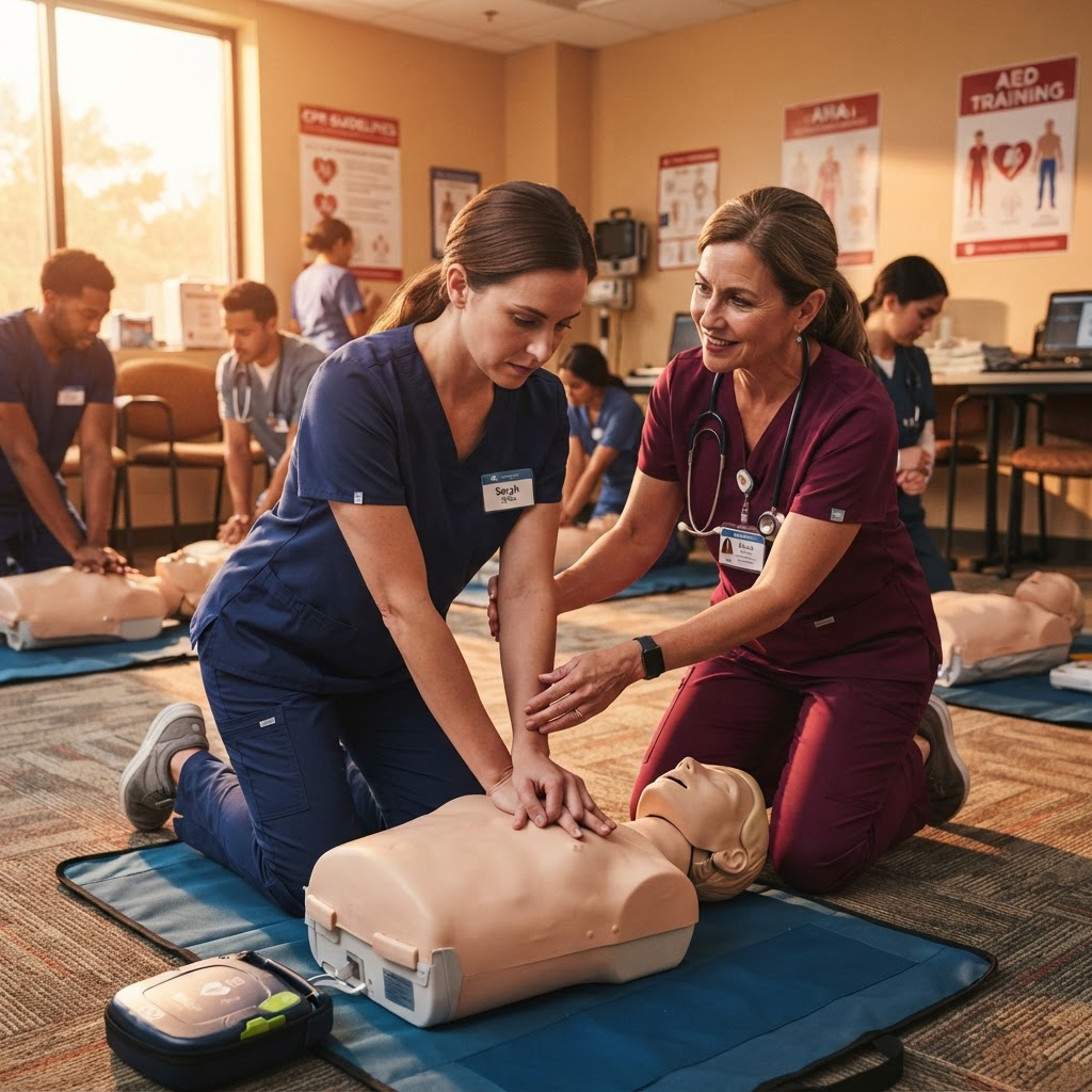 Hands-on CPR training with a practice mannequin